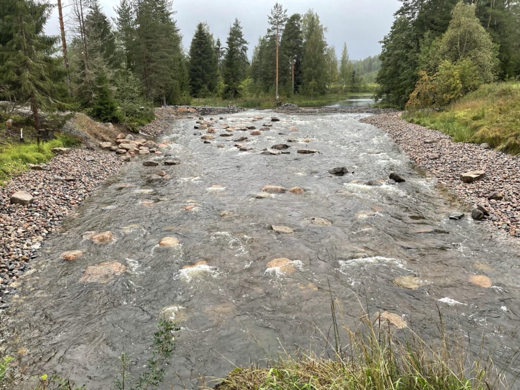 The rapids are shaped with stones.