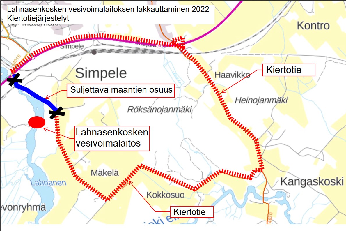 Kartta poikkeuksellisesta liikennejärjestelystä